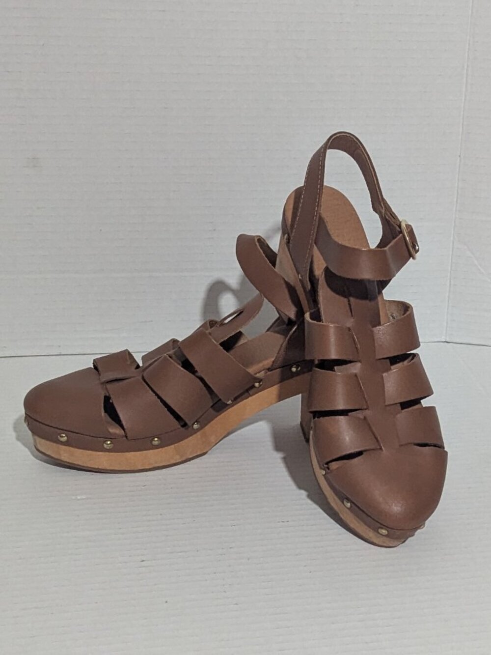 Anthropologie Pilcro Fisherman Clog Heels 8.5 Leather Retro Boho Shoes - Picture 8 of 11